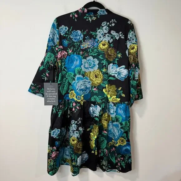 Tuckernuck Women's Verdant Floral Royal Shirt Dress Black Blue Large Garden EUC - Picture 3 of 11